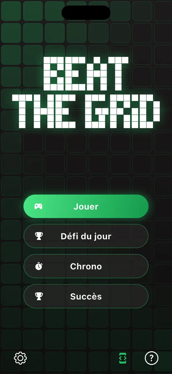 Beat the grid — menu du jeu